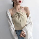 Off-the-shoulder Knitted Camisole - WOMONA.COM