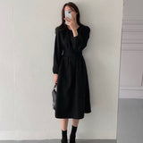Puff Sleeve Mid-length Dress - WOMONA.COM