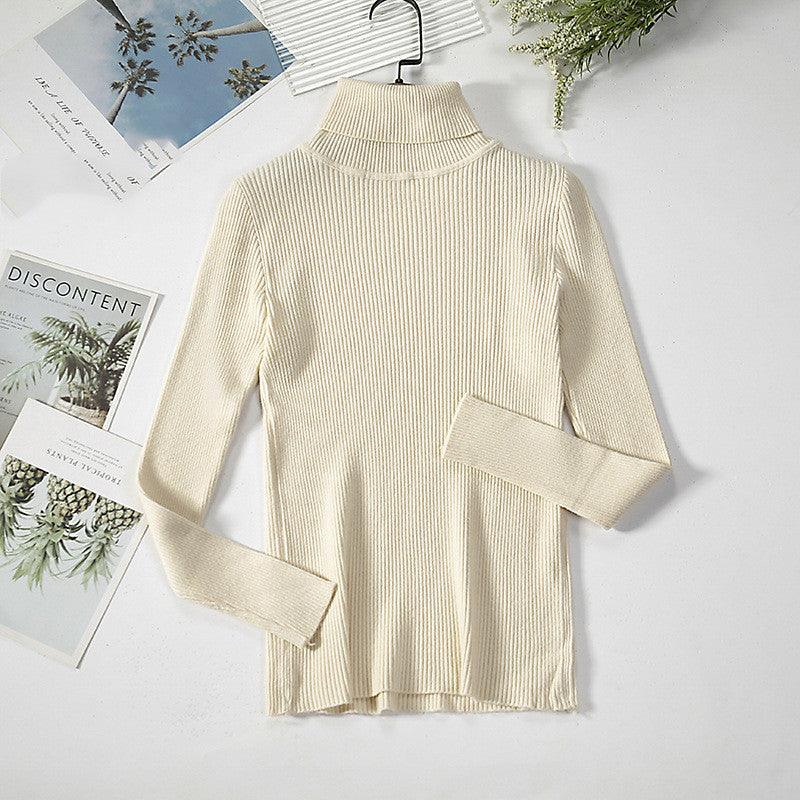 Strip Knit Pullover Turtleneck Sweater - WOMONA.COM