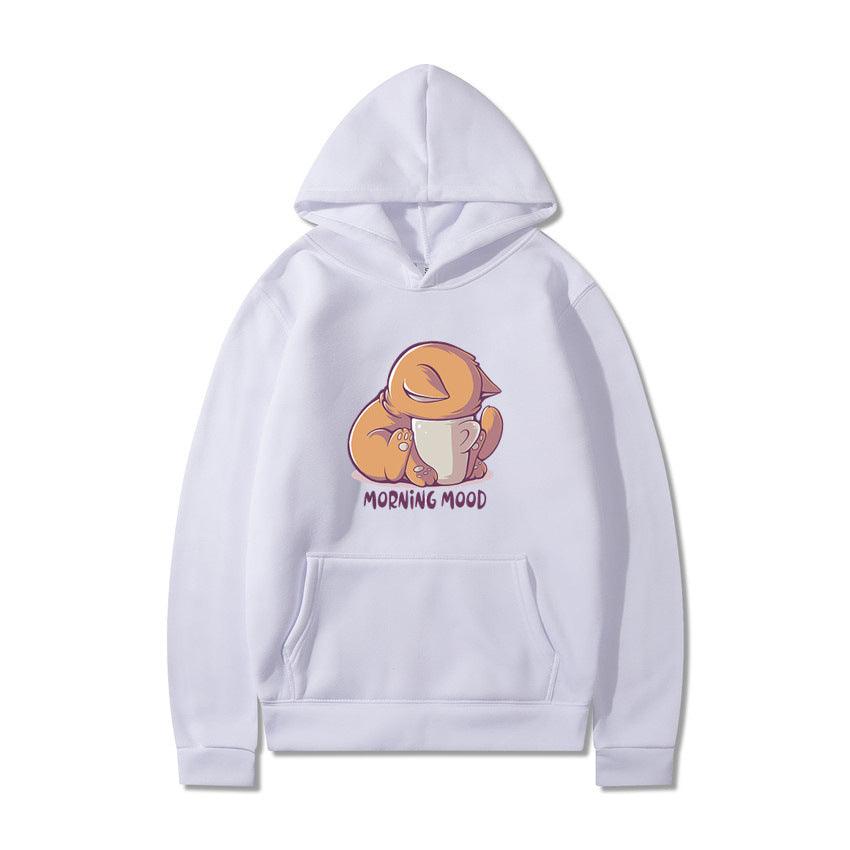 Printed Hooded Plus Fleece Sweater - WOMONA.COM