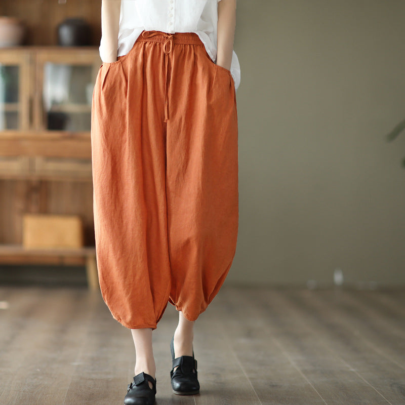 Cotton And Linen Harem Pants Casual Straight Leg Pants - WOMONA.COM