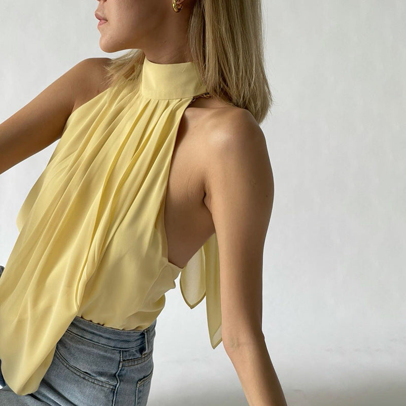 Chiffon Solid Color Vest shirt - WOMONA.COM