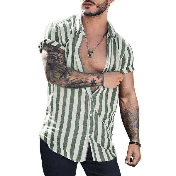 Cardigan Linen Short Sleeve Shirt For Men - WOMONA.COM