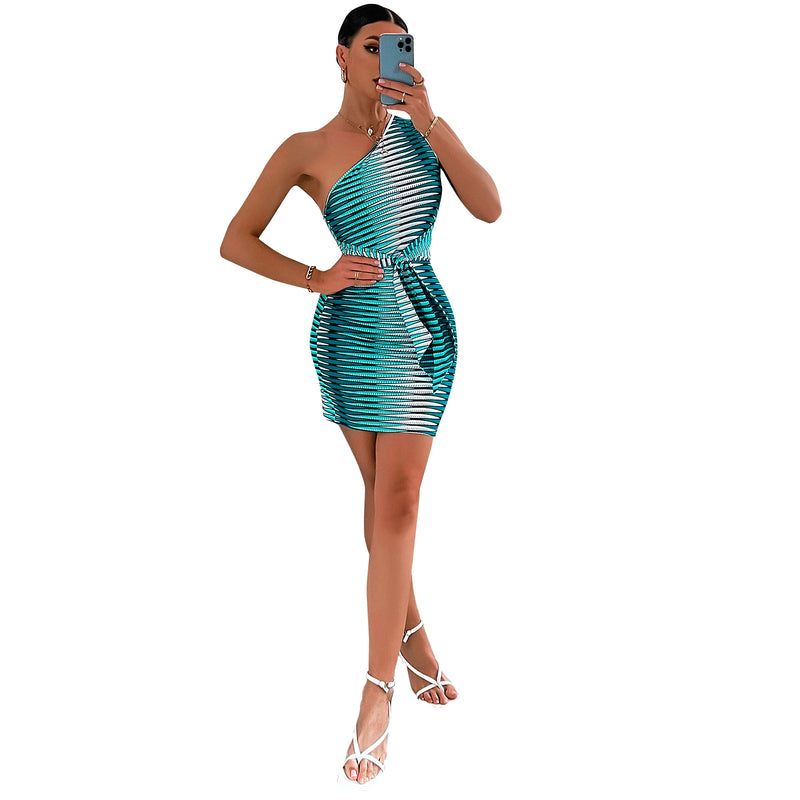 Striped Print Sexy Dress Women - WOMONA.COM