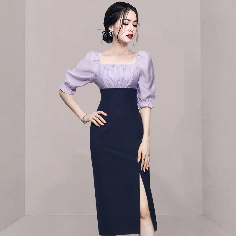 Lantern Sleeve Slim Waist Dress - WOMONA.COM