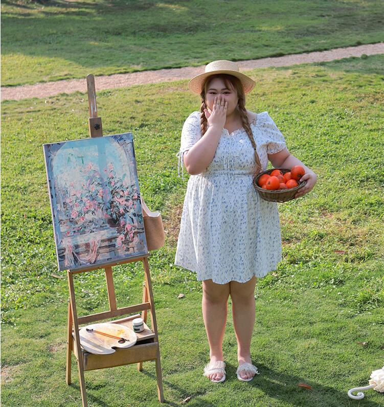 Ladies French Plus Size Floral Dress - WOMONA.COM
