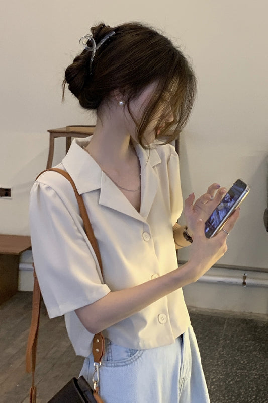 Collar Short-sleeved Shirt - WOMONA.COM