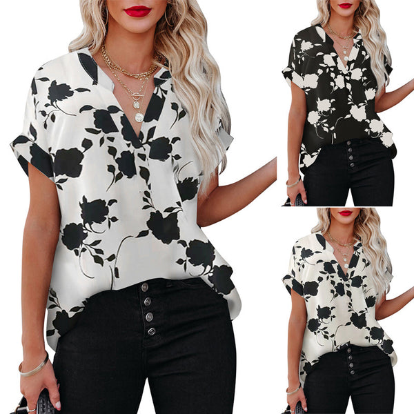 Summer Floral Print Short-sleeved Shirt For Women - WOMONA.COM