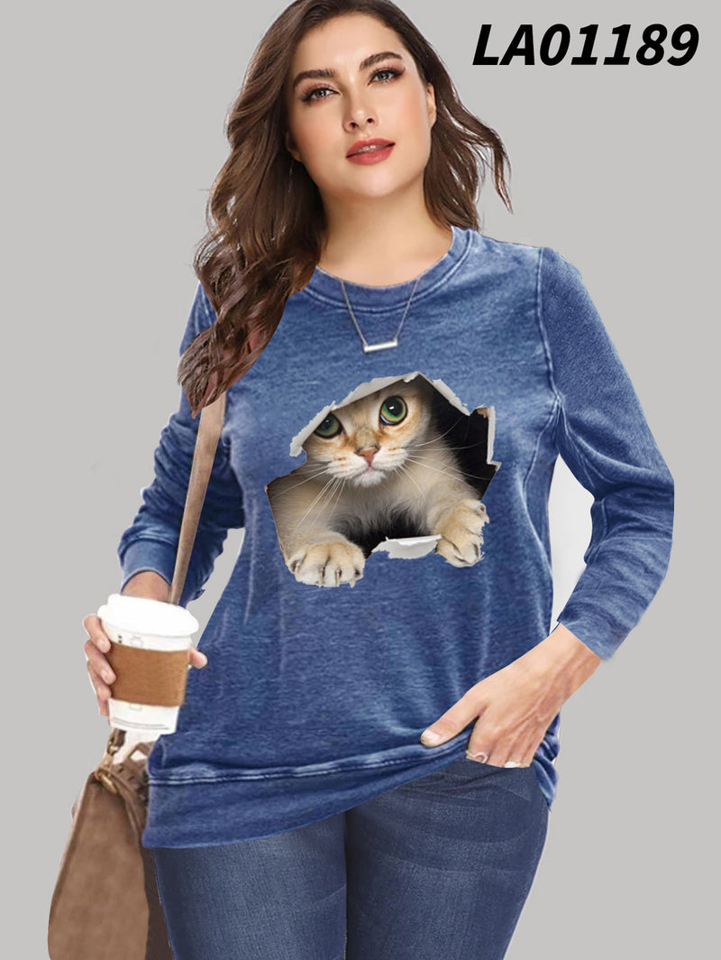 Plus Size Women's Loose Long-sleeved T-shirt - WOMONA.COM