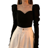 Puff Sleeve Square Neck Short Top Women - WOMONA.COM