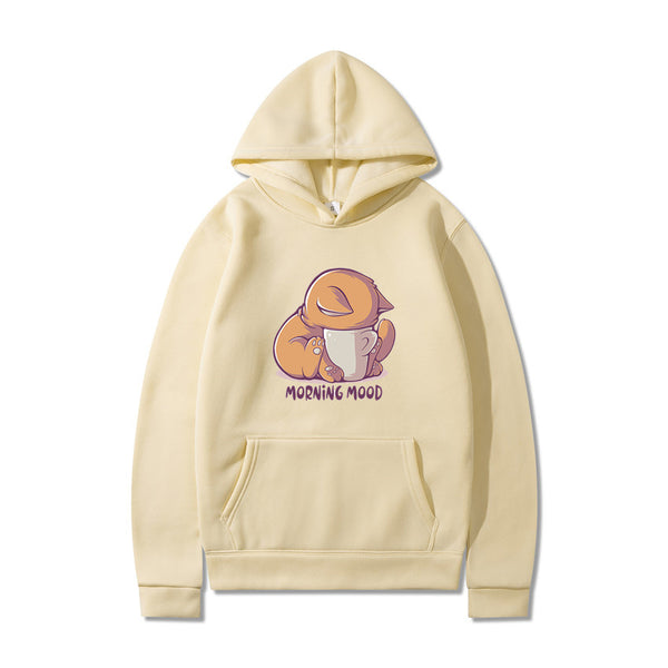 Printed Hooded Plus Fleece Sweater - WOMONA.COM