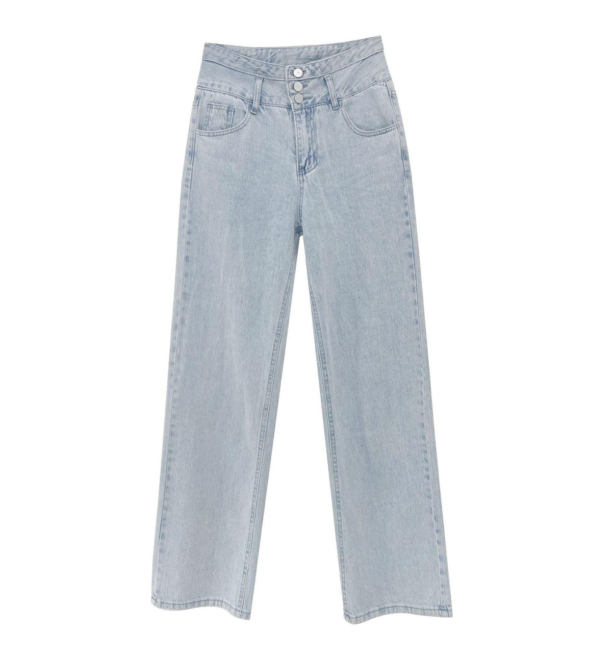 Buttoned Drape Loose Straight Fit Jeans - WOMONA.COM