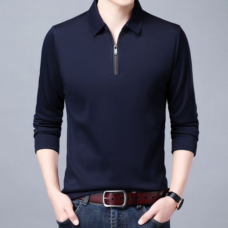 Long Sleeve Lapel Half Zip T Shirt - WOMONA.COM