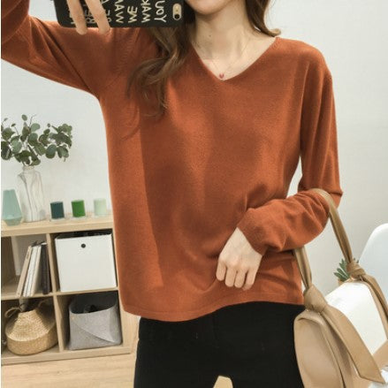 Solid Color Long-sleeved Sweater - WOMONA.COM