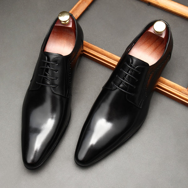 Men's Lace-up Formal Leather Shoes Black - WOMONA.COM