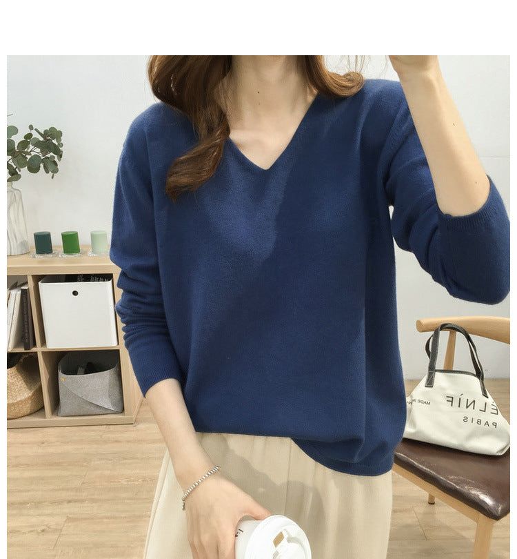 Solid Color Long-sleeved Sweater - WOMONA.COM