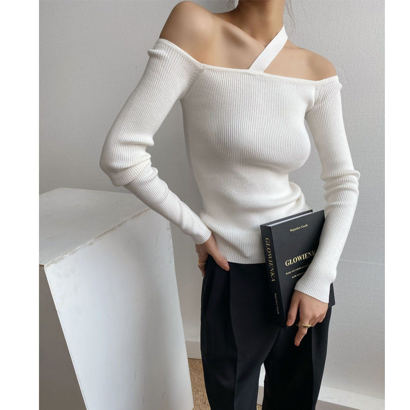 Off-the-shoulder Knitted Sweater Top - WOMONA.COM