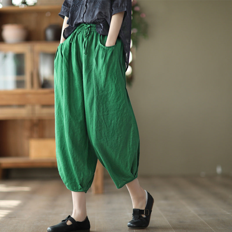 Cotton And Linen Harem Pants Casual Straight Leg Pants - WOMONA.COM