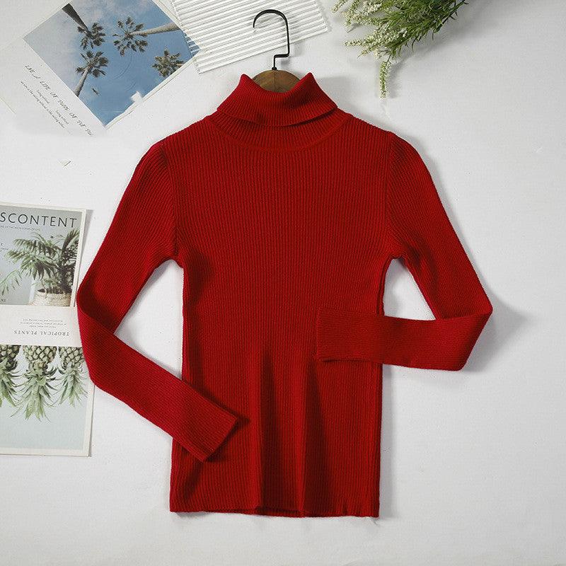 Strip Knit Pullover Turtleneck Sweater - WOMONA.COM