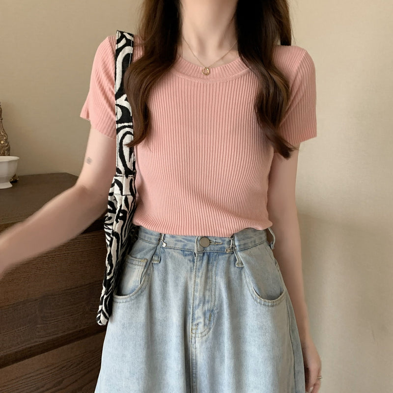 Ice Silk Knit Short Sleeve - WOMONA.COM