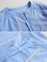 Casual Striped Patchwork V-Neck Shirt - WOMONA.COM