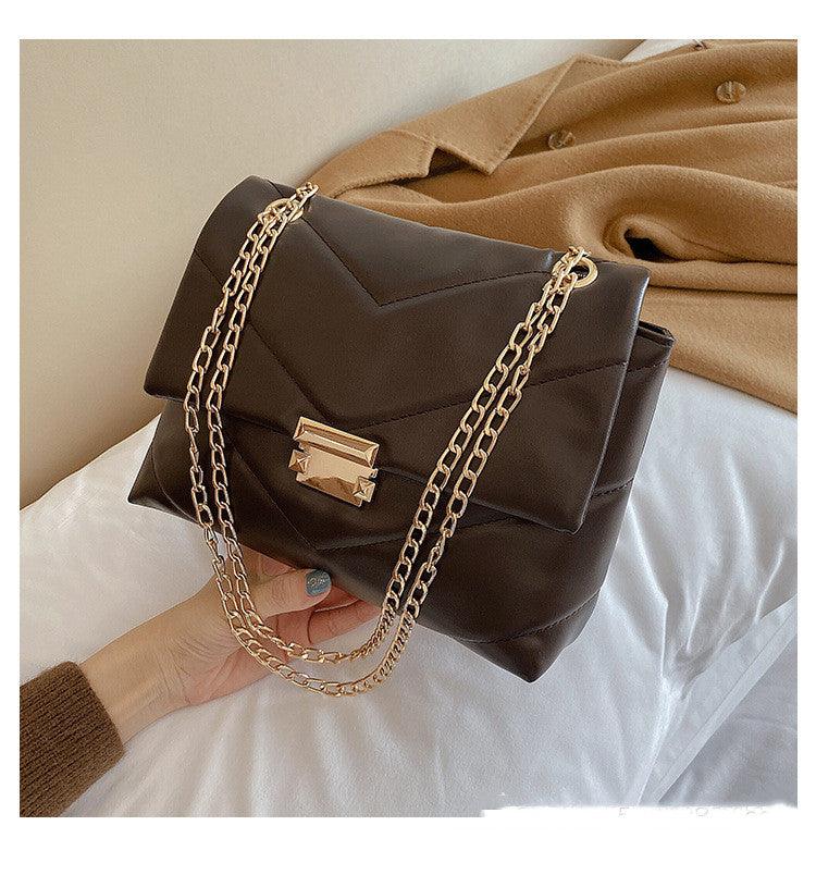 Ladies Leather Flap Chain Bag - WOMONA.COM