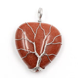 Peach Heart-shaped Lovers Pendant Natural Crystal Tree Of Life Necklace - WOMONA.COM