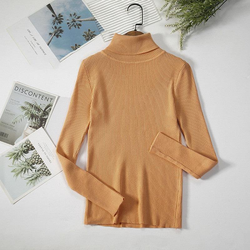 Strip Knit Pullover Turtleneck Sweater - WOMONA.COM