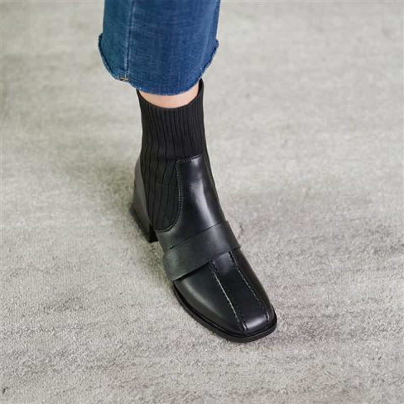 Mid-heel Soft Leather Shoes - WOMONA.COM