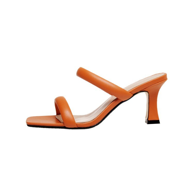 Ladies Simple Backspace High-heeled Slippers - WOMONA.COM