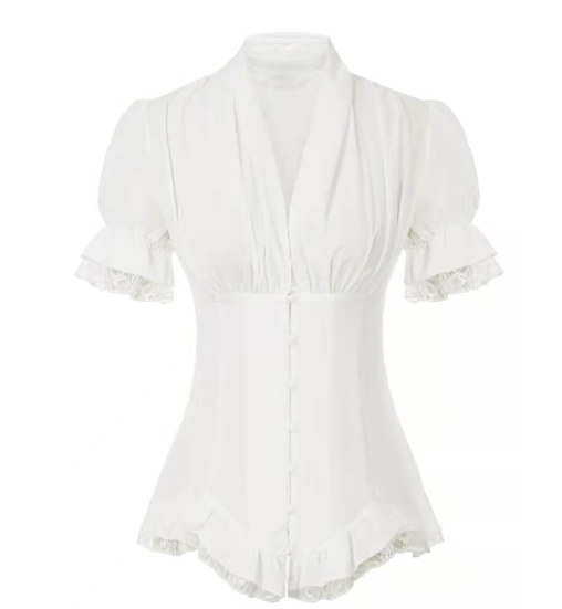 Short Sleeved Victorian Blouse For Ladies - WOMONA.COM