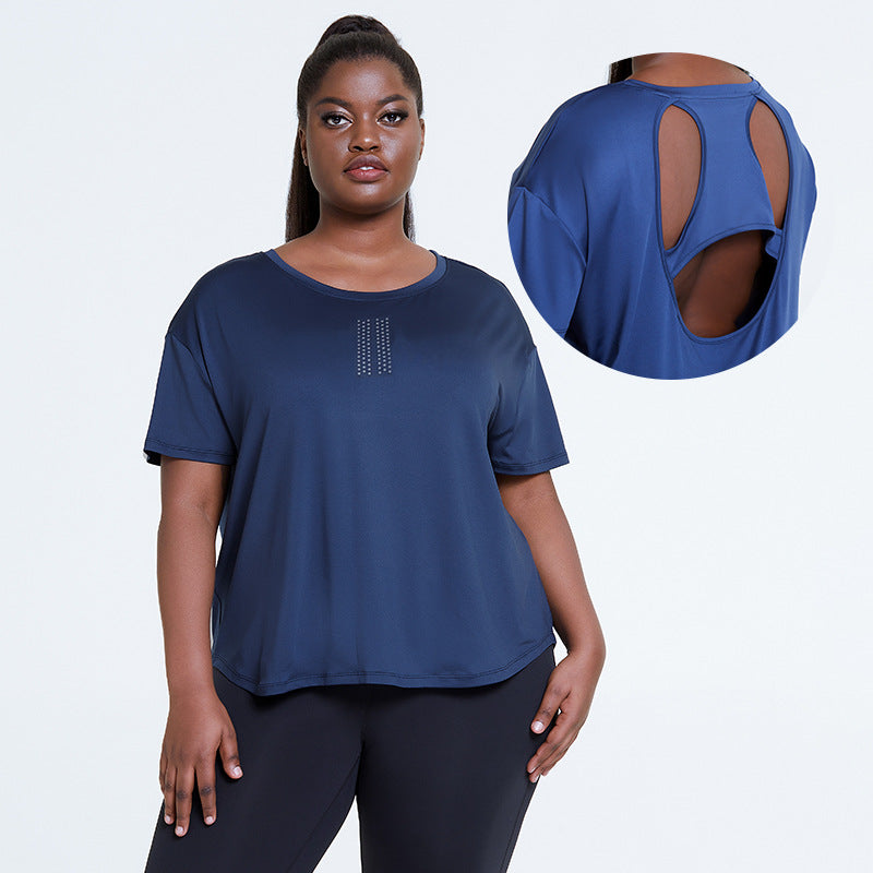 Hollow Printed T-Shirt Sports Plus Size - WOMONA.COM