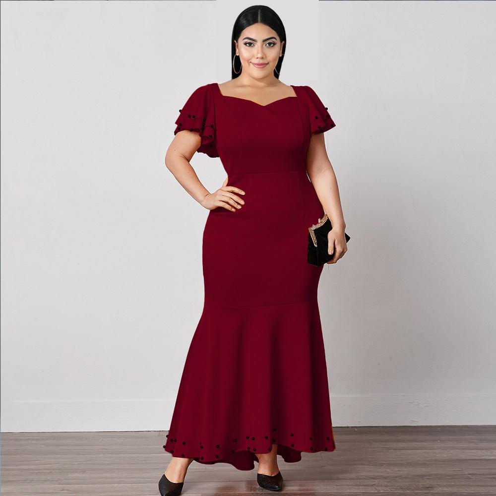 High Waist Plus Size Ruffle Dress Women - WOMONA.COM