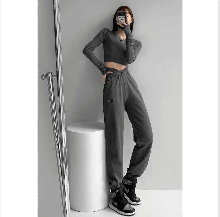 Elastic Waist Sports Pants - WOMONA.COM