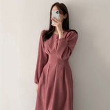 Puff Sleeve Mid-length Dress - WOMONA.COM