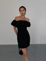 Black French Ruffle Dress - WOMONA.COM