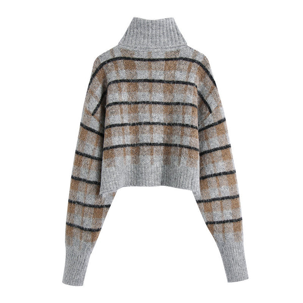 Wool Blend Check Pullover Sweater - WOMONA.COM