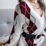 College Style Diamond Sweater Dress - WOMONA.COM