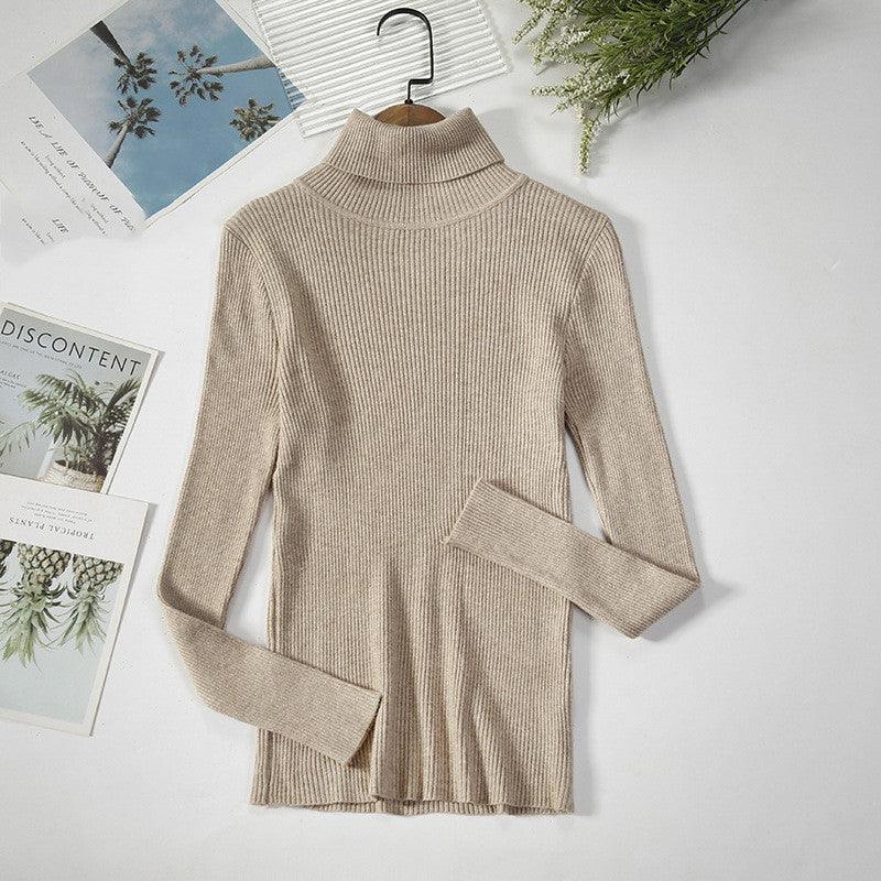 Strip Knit Pullover Turtleneck Sweater - WOMONA.COM