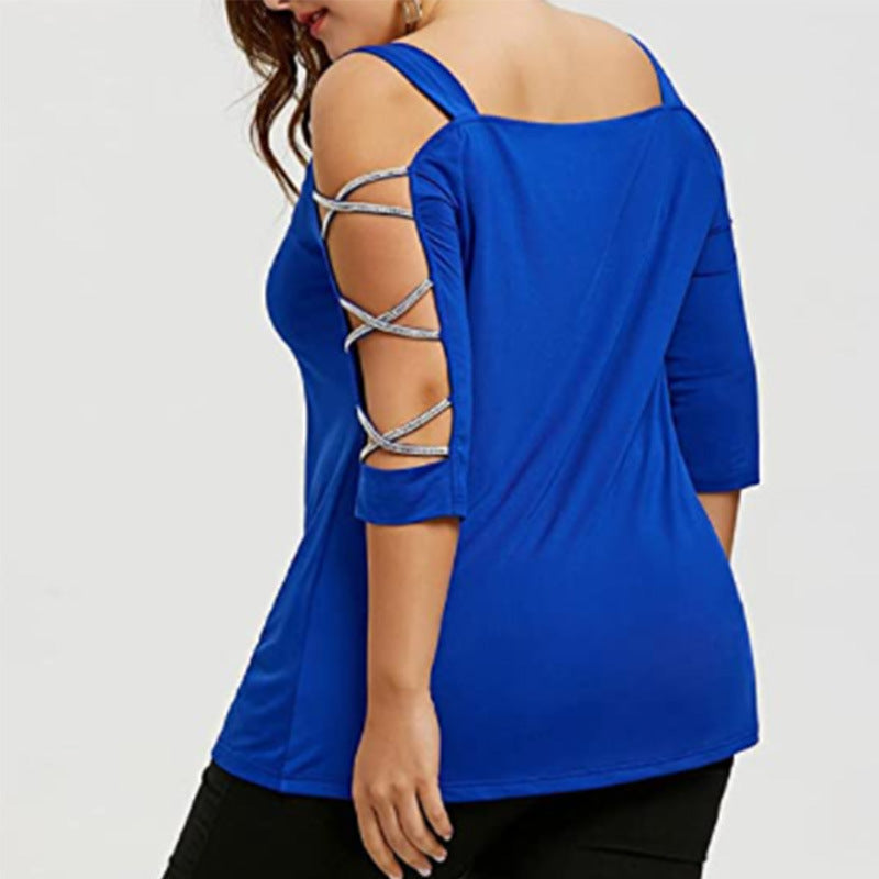 Sequin Sling Loose Plus Size T-shirt - WOMONA.COM