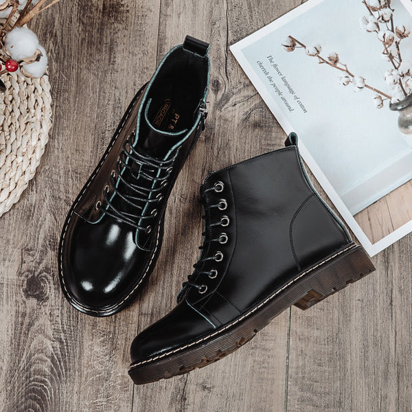 Black Leather Single Boots - WOMONA.COM