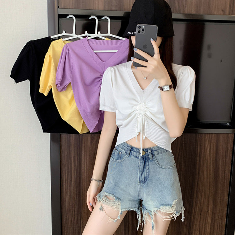 Blouse Summer Knit Short Sleeve - WOMONA.COM