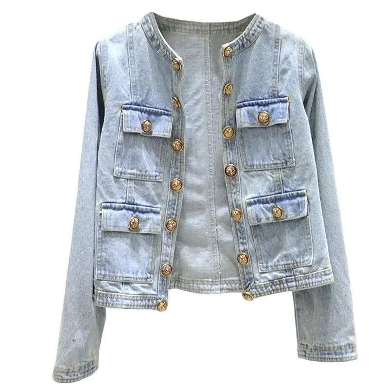 Blue Slim Fit Denim Jacket - WOMONA.COM