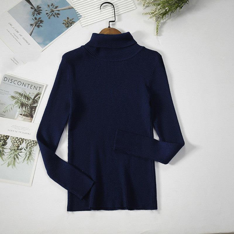Strip Knit Pullover Turtleneck Sweater - WOMONA.COM