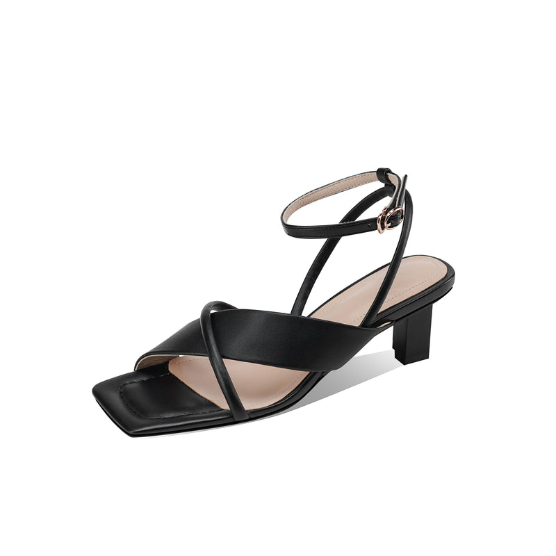 Temperament Leather Mid-heel Sandals - WOMONA.COM