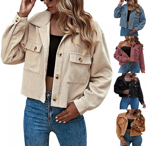 Fashion Corduroy Ladies Shirt Jacket - WOMONA.COM