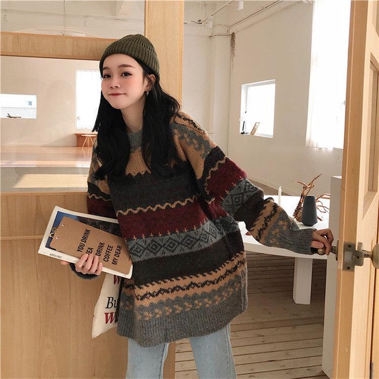 Fashion Jacquard Diamond Sweater - WOMONA.COM