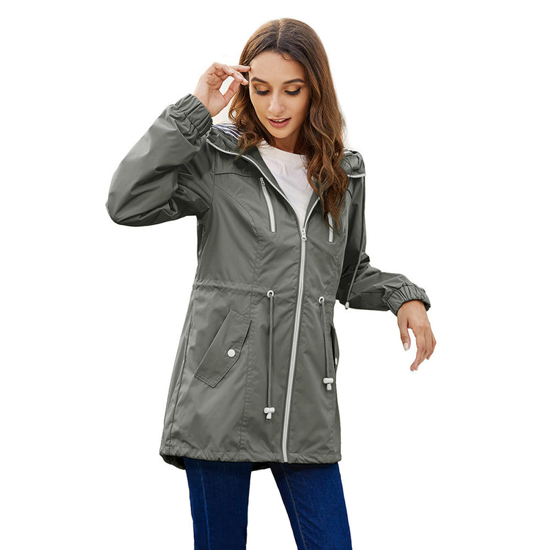 Long Raincoat Women's Hooded Jacket - WOMONA.COM