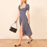 Slim Print Square Neck Slit Dress - WOMONA.COM