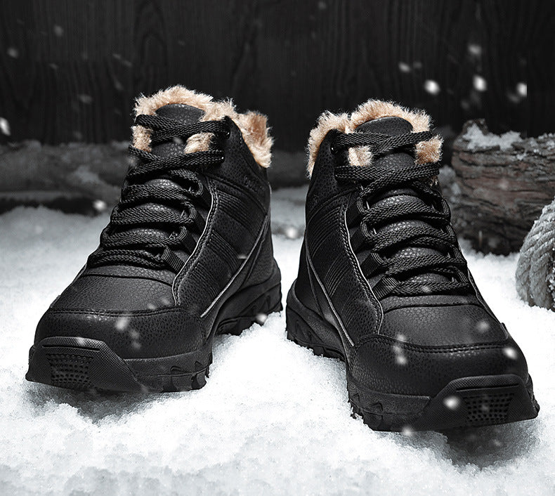 Leather Waterproof Warm Fur Snow Boots - WOMONA.COM